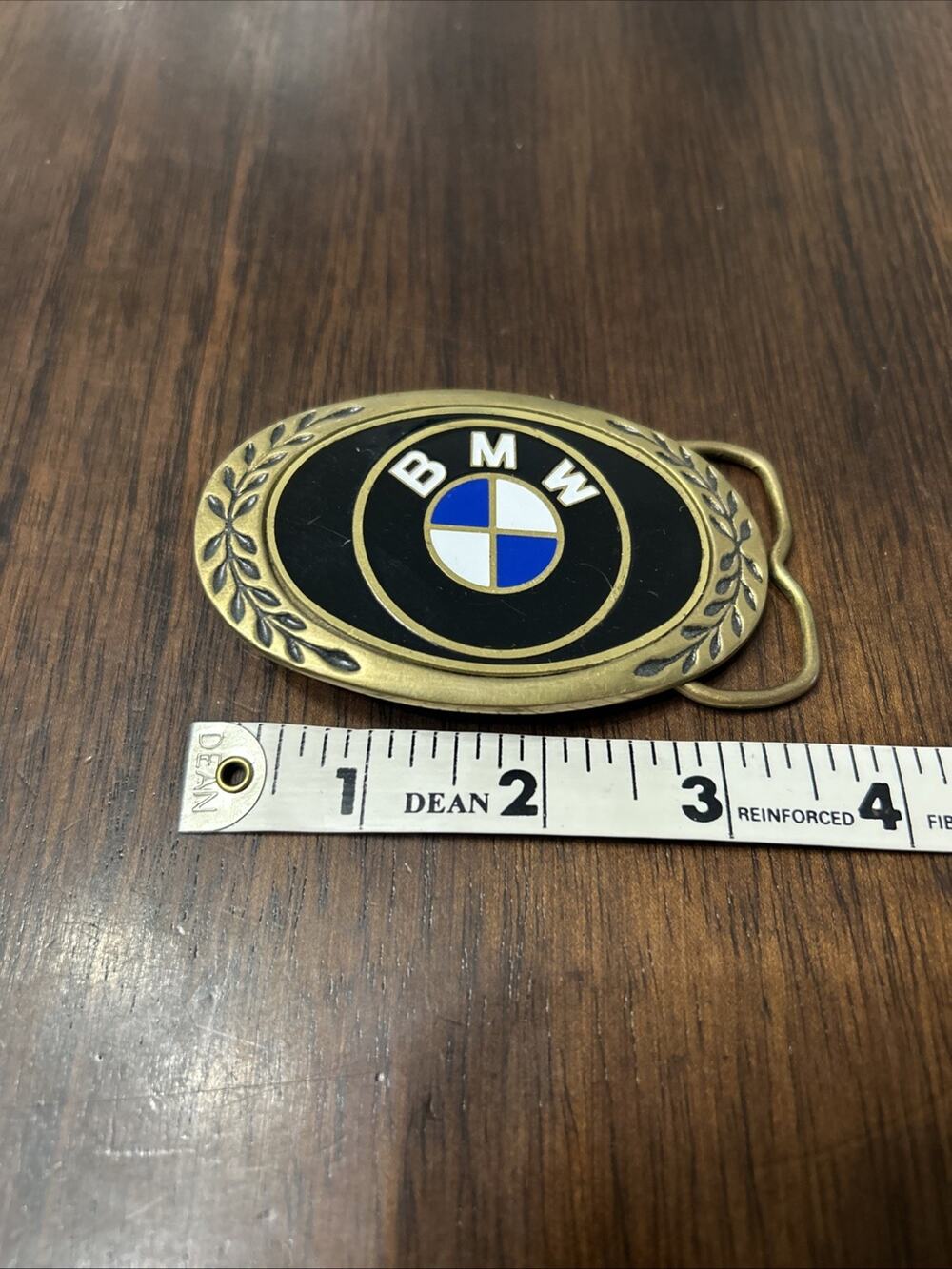 Vintage BMW Belt Buckle Aminco Buckles Solid Brass Oval Black 1980
